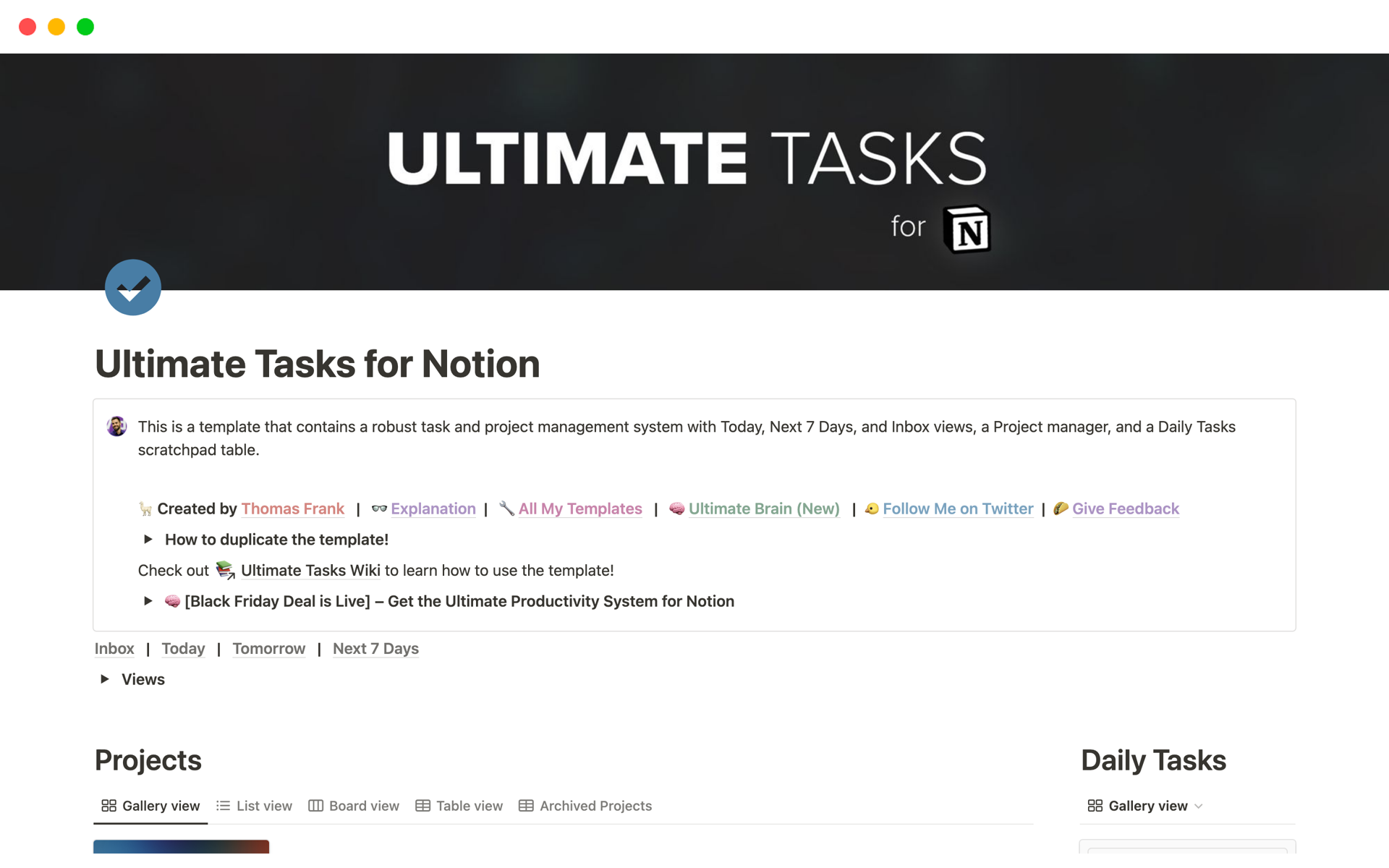 Uma prévia do modelo para Ultimate tasks