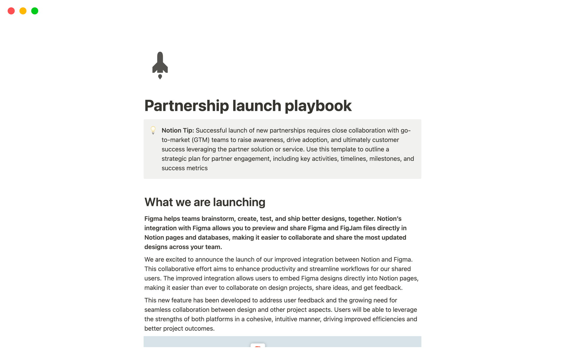 Partnership launch playbookのテンプレートのプレビュー