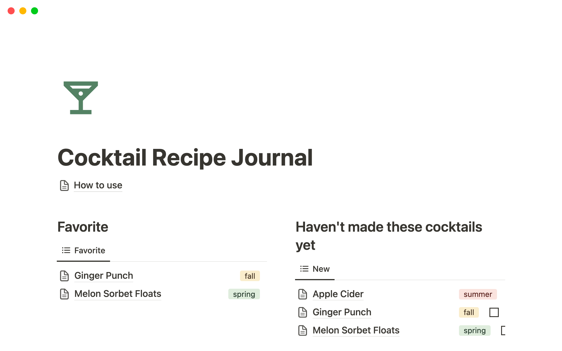 Vista previa de plantilla para Cocktail Recipe Journal