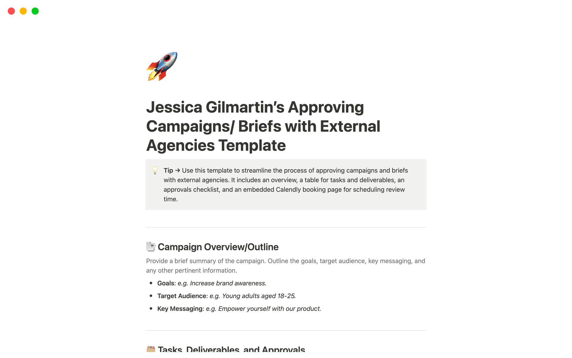 Approving Campaigns/ Briefs with External Agenciesのテンプレートのプレビュー