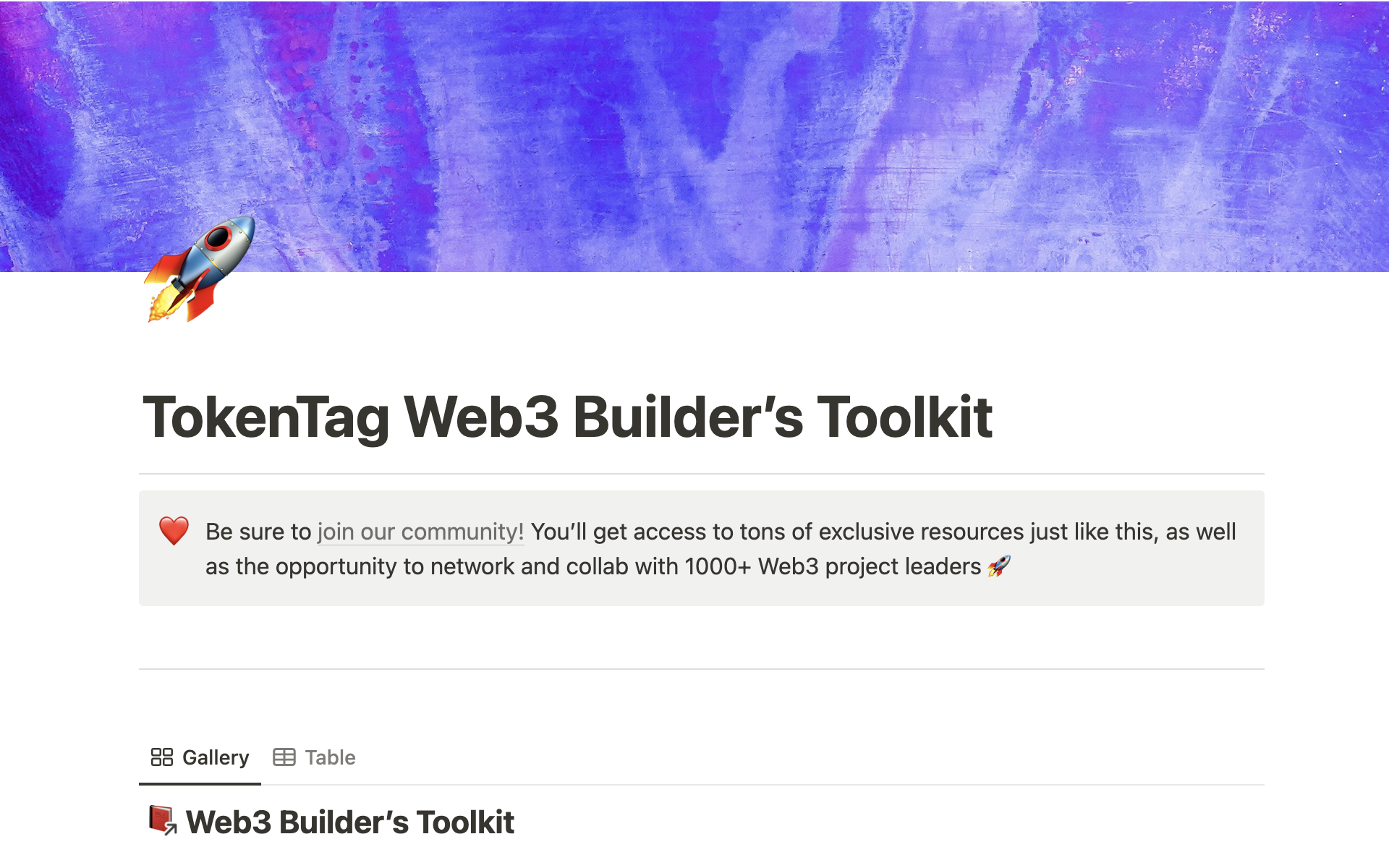 Eine Vorlagenvorschau für Web3 Builder's Toolkit