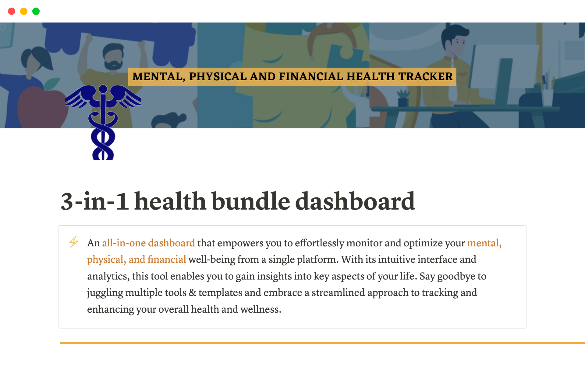 Aperçu du modèle de 3-in-1 Health Bundle Dashboard