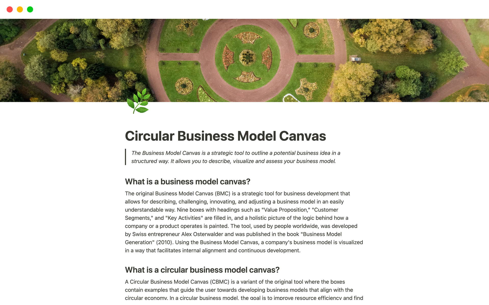 Vista previa de plantilla para Circular Business Model Canvas