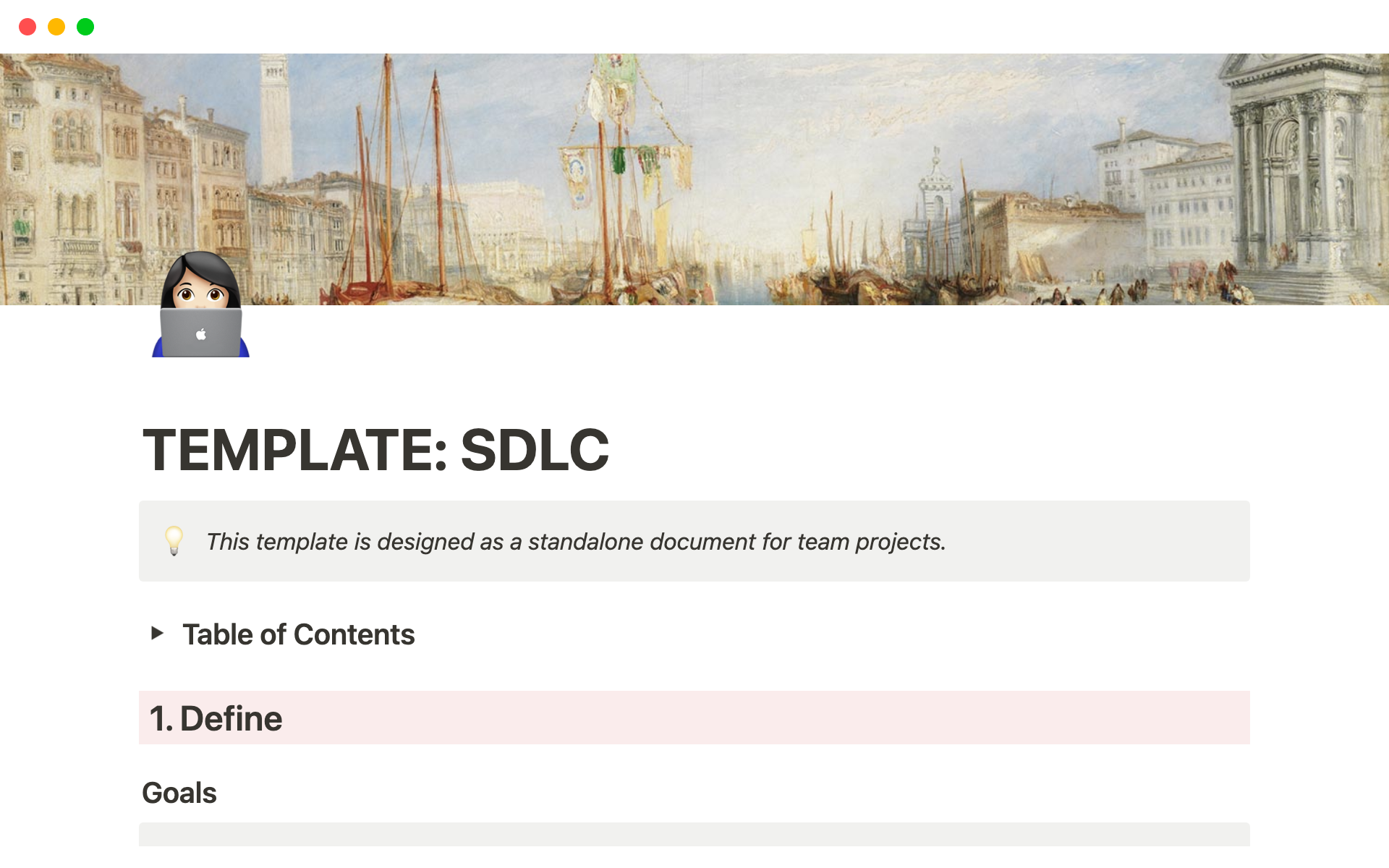 Eine Vorlagenvorschau für Software Development Lifecycle (SDLC)