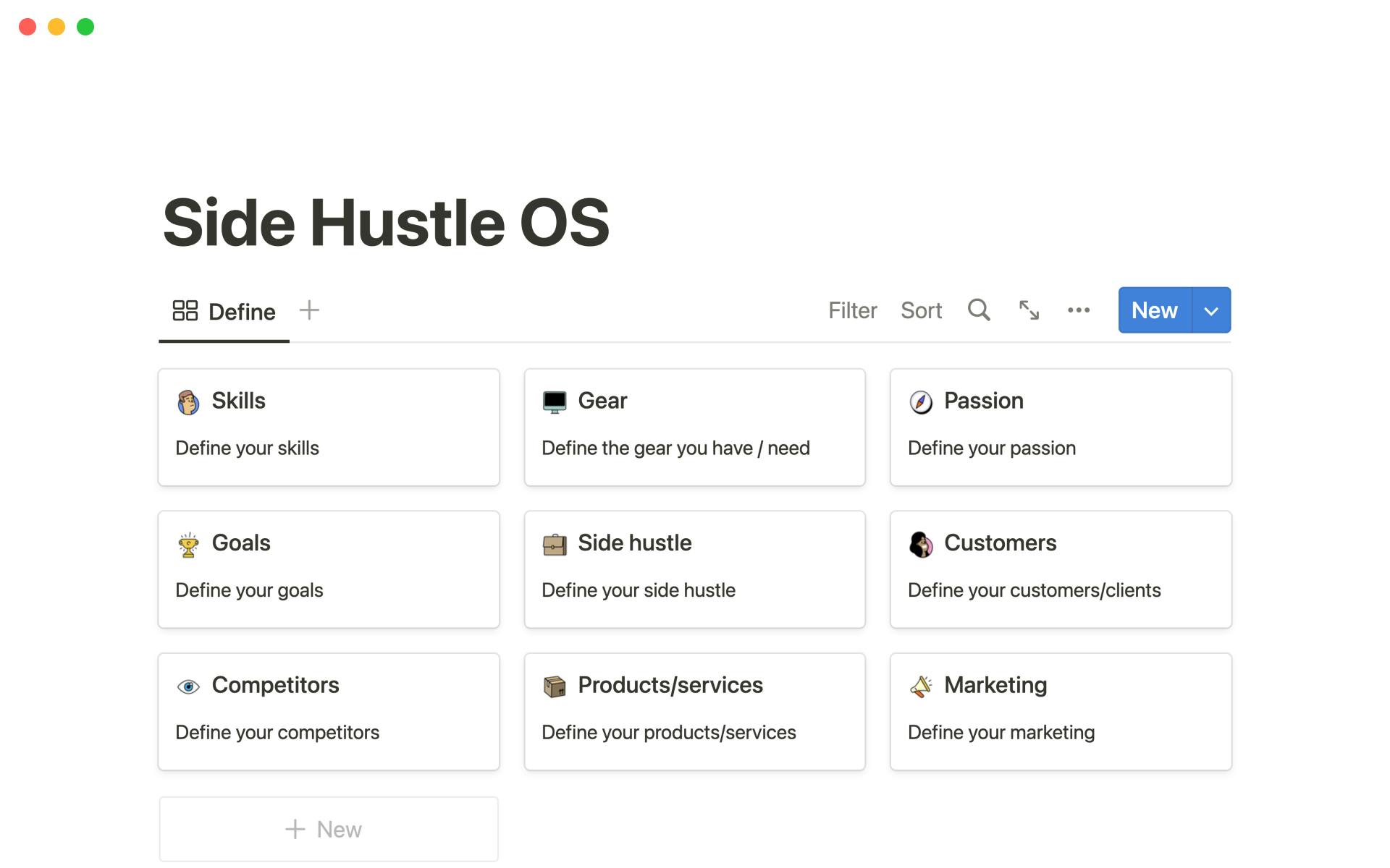 Side hustle OSのテンプレートのプレビュー