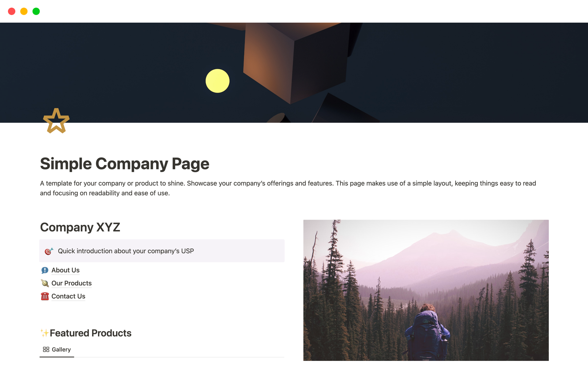 Simple Company Landing Pageのテンプレートのプレビュー
