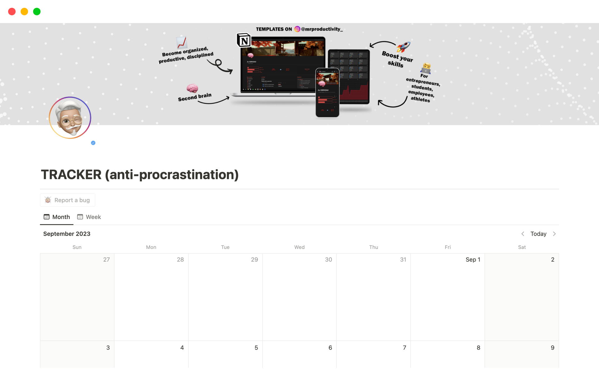 Aperçu du modèle de 📈 Tracker (anti-procrastination)