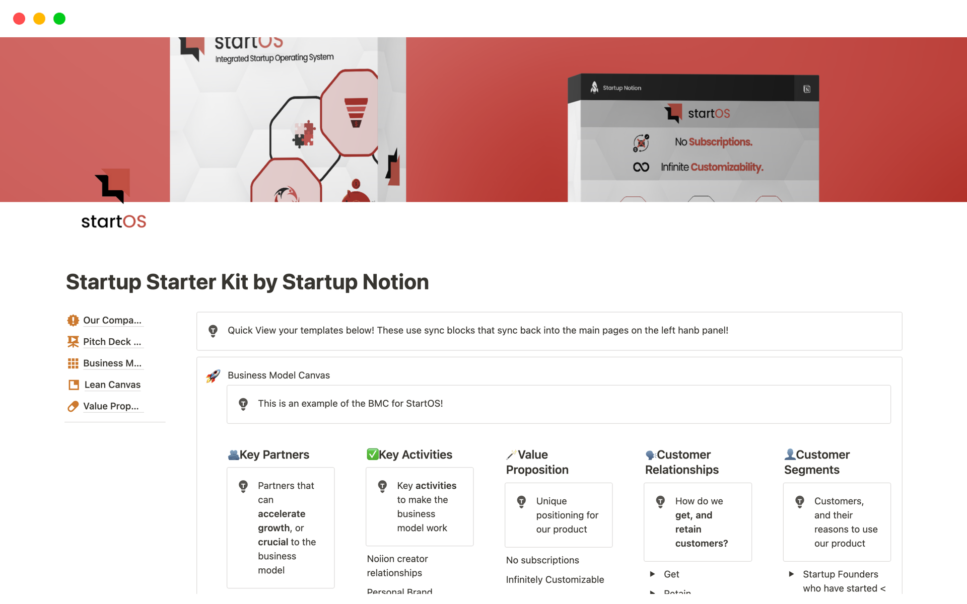 Startup Starter Kit by Startup Notionのテンプレートのプレビュー