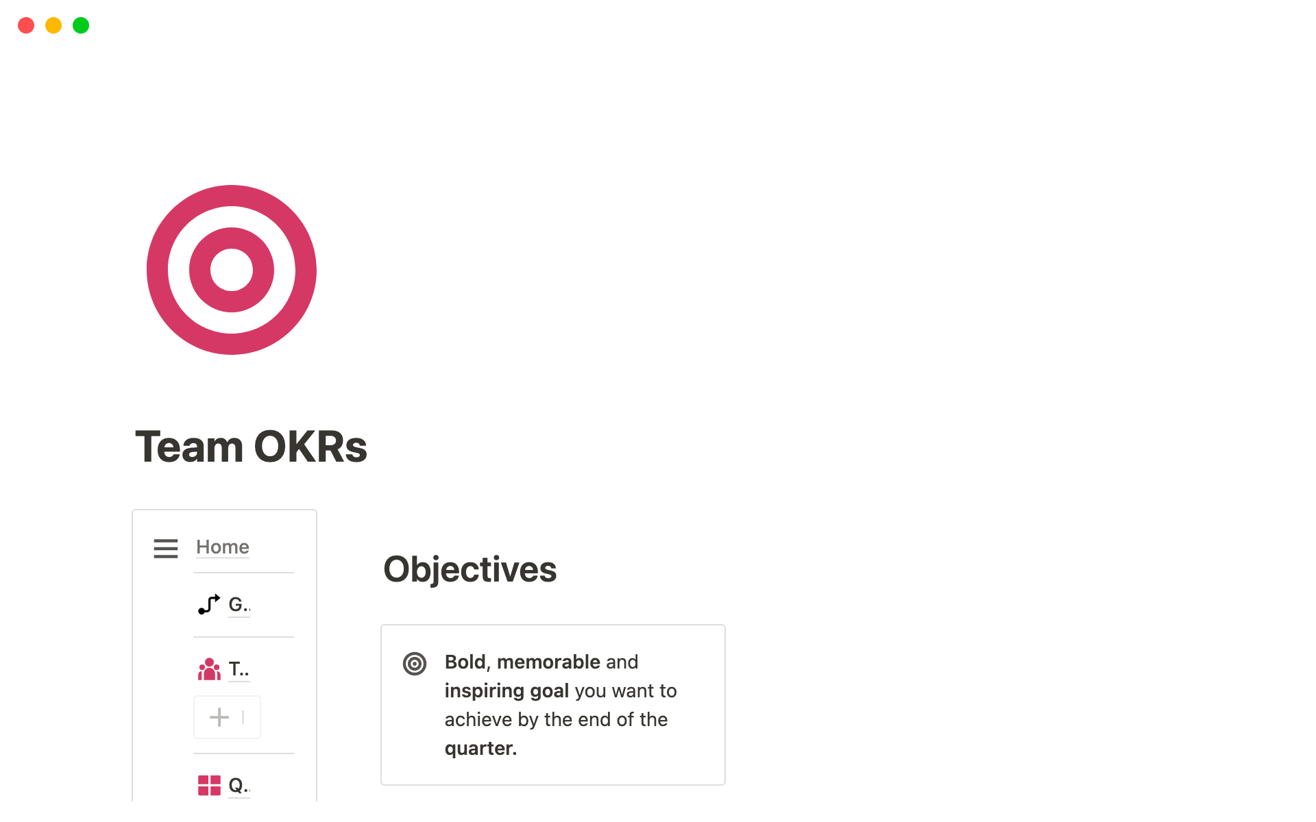 Aperçu du modèle de Team OKR