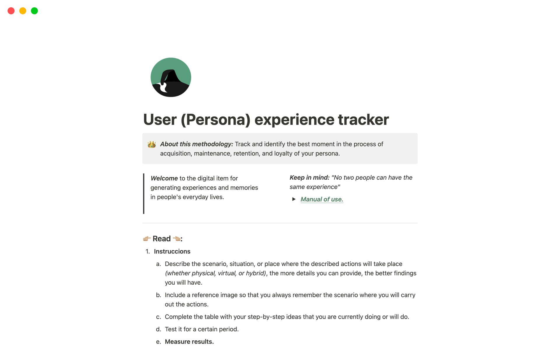 User (Persona) experience tracker님의 템플릿 미리보기