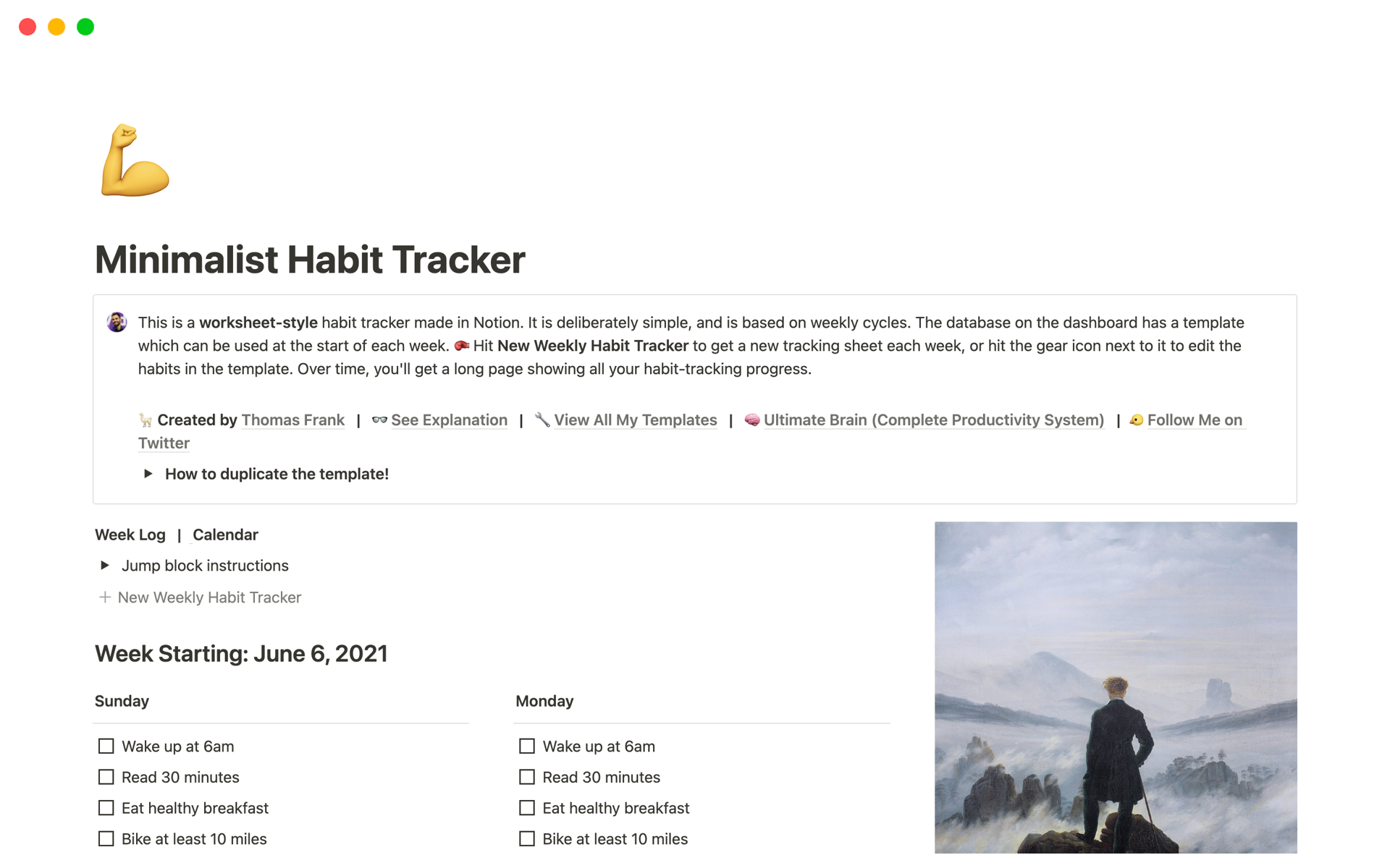 Uma prévia do modelo para Minimalist Habit Tracker